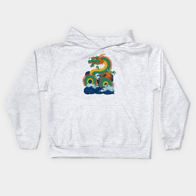 Japanese sea god Ryujin Kids Hoodie by Modern Medieval Design